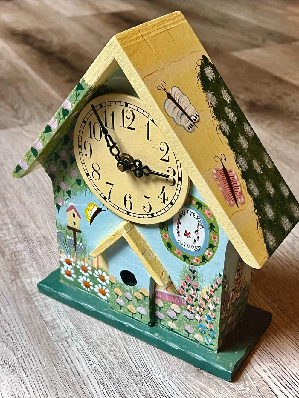 Vintage Hand-Painted Butterfly Garden Wall/Shelf Clock ( Working Condition! )